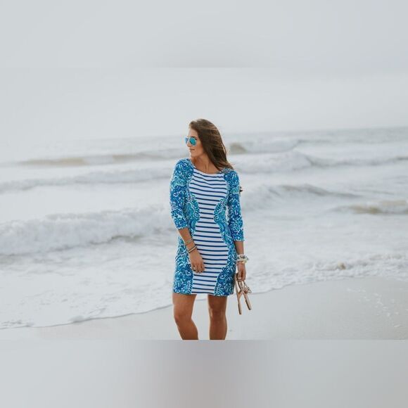 Lilly Pulitzer Nila Striped Blue Shift Dress Sz M - Picture 12 of 12